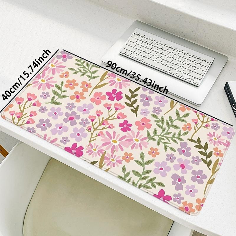 Floral Pattern Mouse Pad, Rectangular Macaron Color Gaming Mouse Pad, Non-Slip Rubber Base Stitched Edges, Desk Mat for Desktop Laptop Office, Desk Accessories