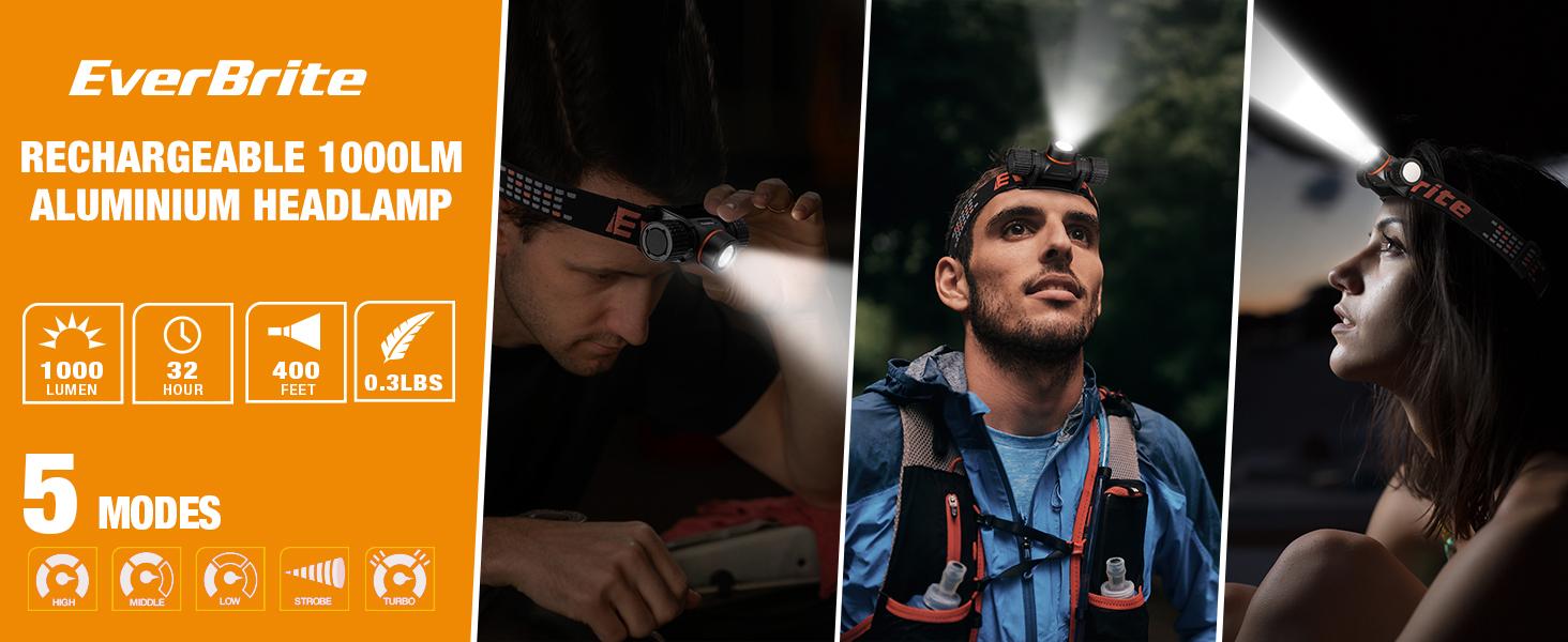 #JumpstartSale EverBrite Rechargeable Headlamp, 1000 Lumen LED Rechargeable Headlight with 5 Light Modes, Magnetic Base and Adjustable Headstrap,Perfect for Camping, Hiking, Caving, Fishing