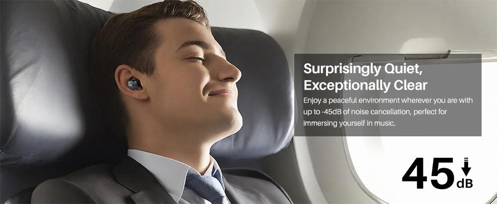 TOZO 2024NC9 Hybrid Active Noise Cancelling Wireless Earbuds ENC IPX8 Waterproof Bluetooth 5.3 Headphones Stereo Bass Heasets Headsets Audio headphones  audifonos traveling gadgets Electronic FathersDayGift Dark Black Microphone Charging