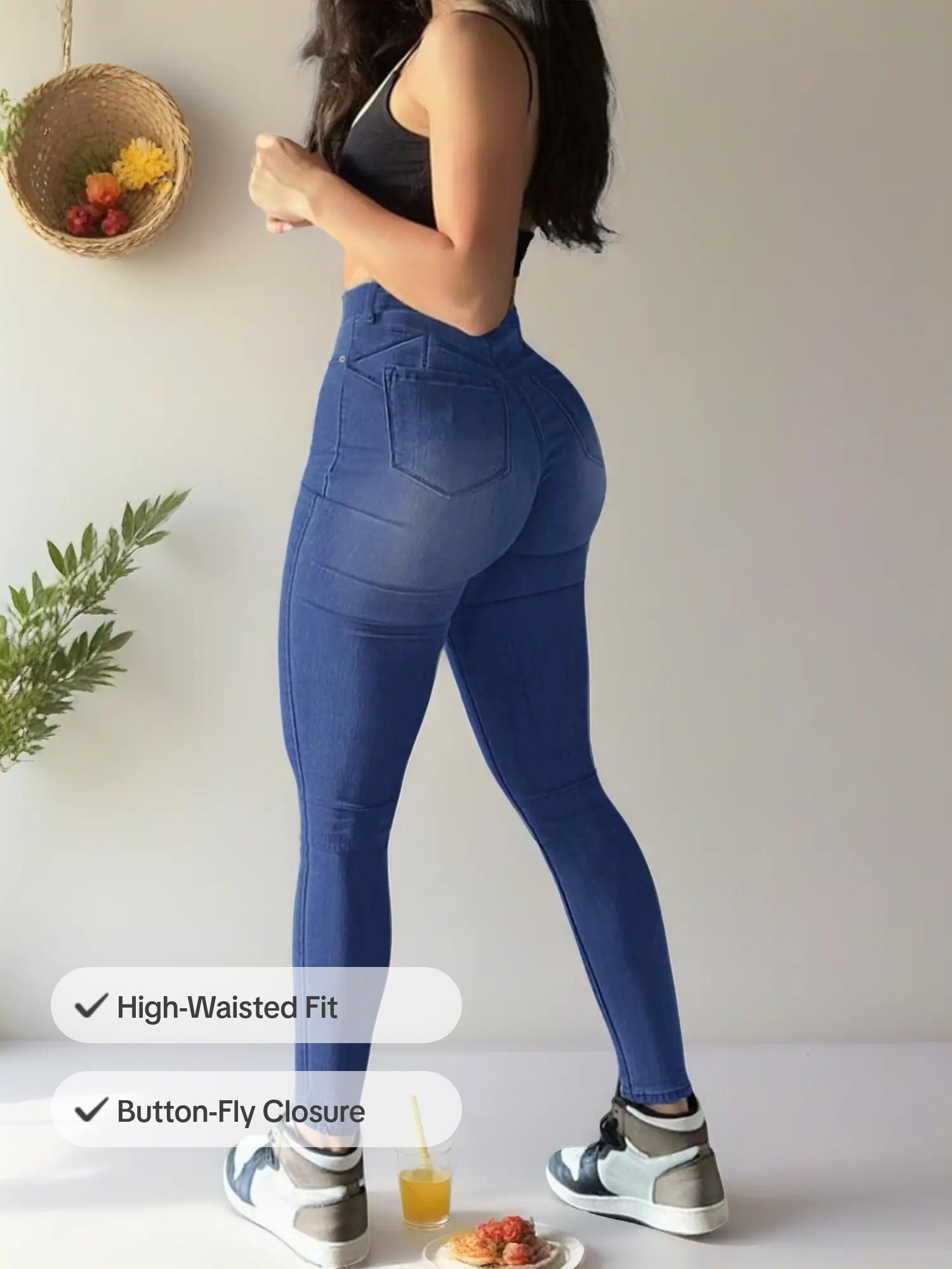 GILIPUR Y2K Women's solid color button-down High Waist skinny jeans Elastic Comfortable Washed Denim Jeans, Trendy Fashion Multi-Color New Arrival Long Trousers T-Chic