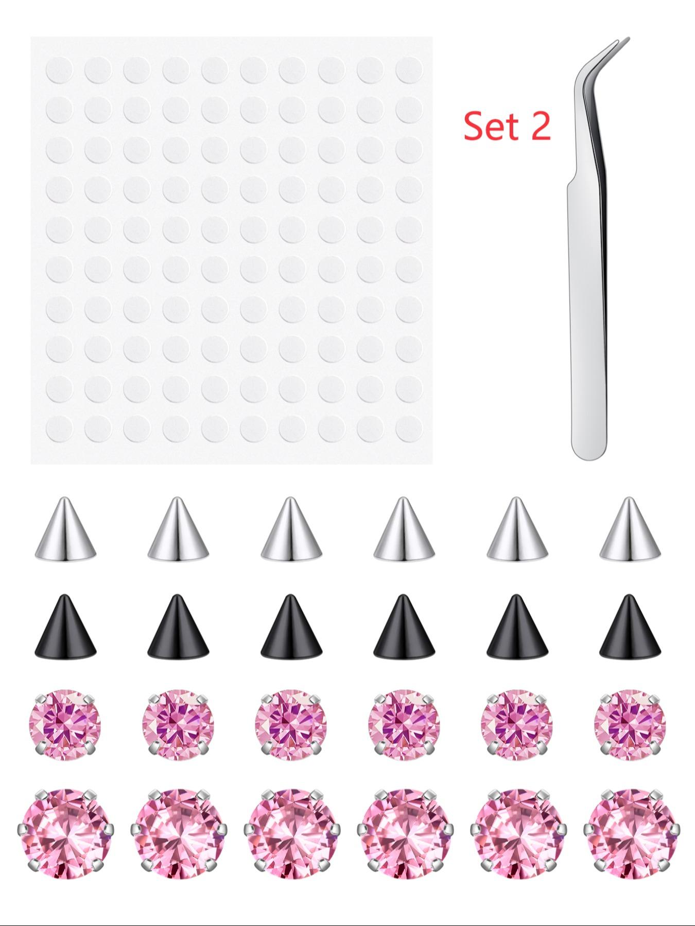 Non-Piercing Fake Nose Ring Set, Artificial Rhinestone Jewelry, Clip-On Lip Rings, Faux Eyebrow Studs, No Drilling Required