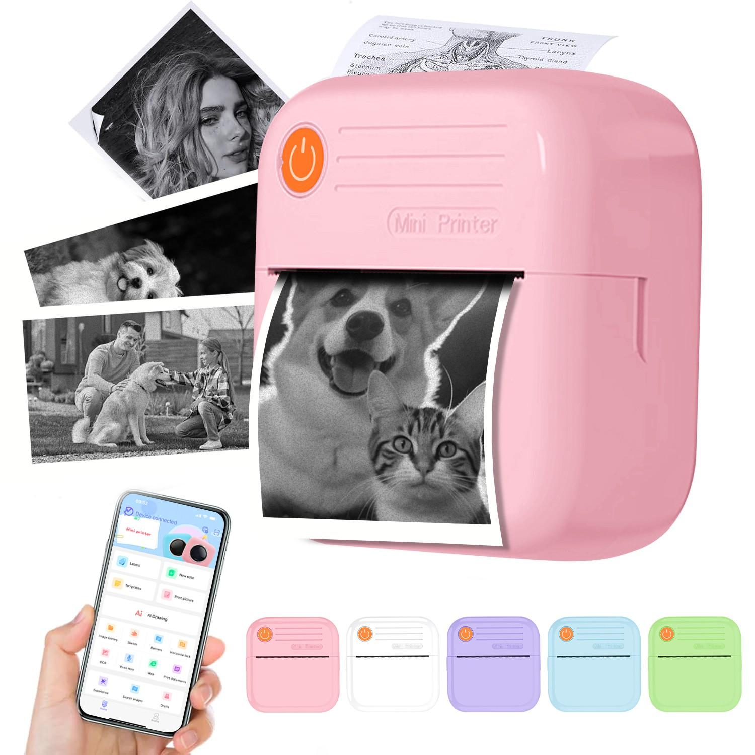 Mini Bluetooth-compatible Compatible Thermal Pocket Printer, Inkless Portable Printer, Ideal for Notes and Gifts, Print Photos, Memos, Lists, Diaries