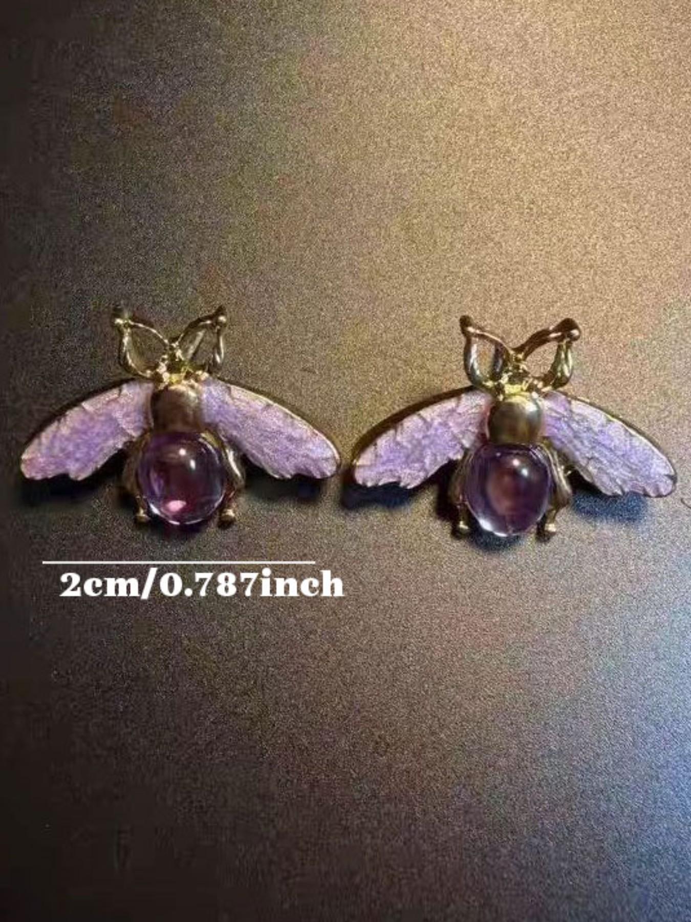 Gemstone Bee Earrings, Whimsical Insect Studs, Retro Style, Simple Fashion, Perfect Gift, Daily Accessory, Party, Holiday