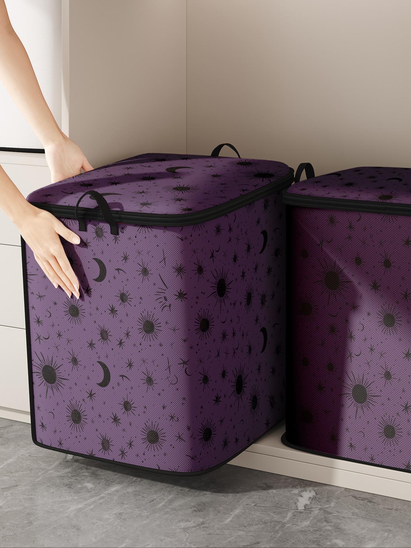 Sun & Moon & Star Print Travel Organizer, Durable Quilt Storage Bag with Handle, Bedding Organizer for Home Bedroom Living Room