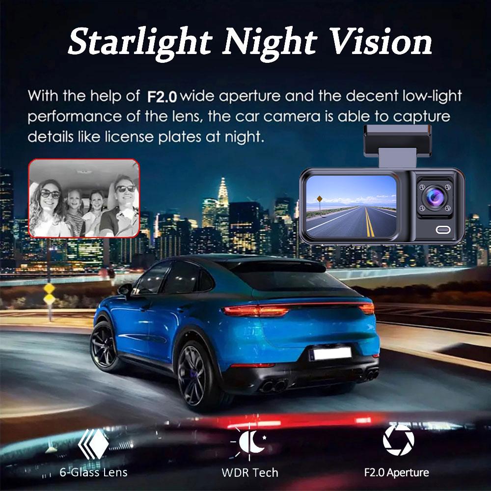 Infrared Night Vision Car Dvr (2/3 Channels) with Rear Camera, HD Loop Recording, Vehicle Backup Monitoring System, Safety Driving, Car Dash Cam