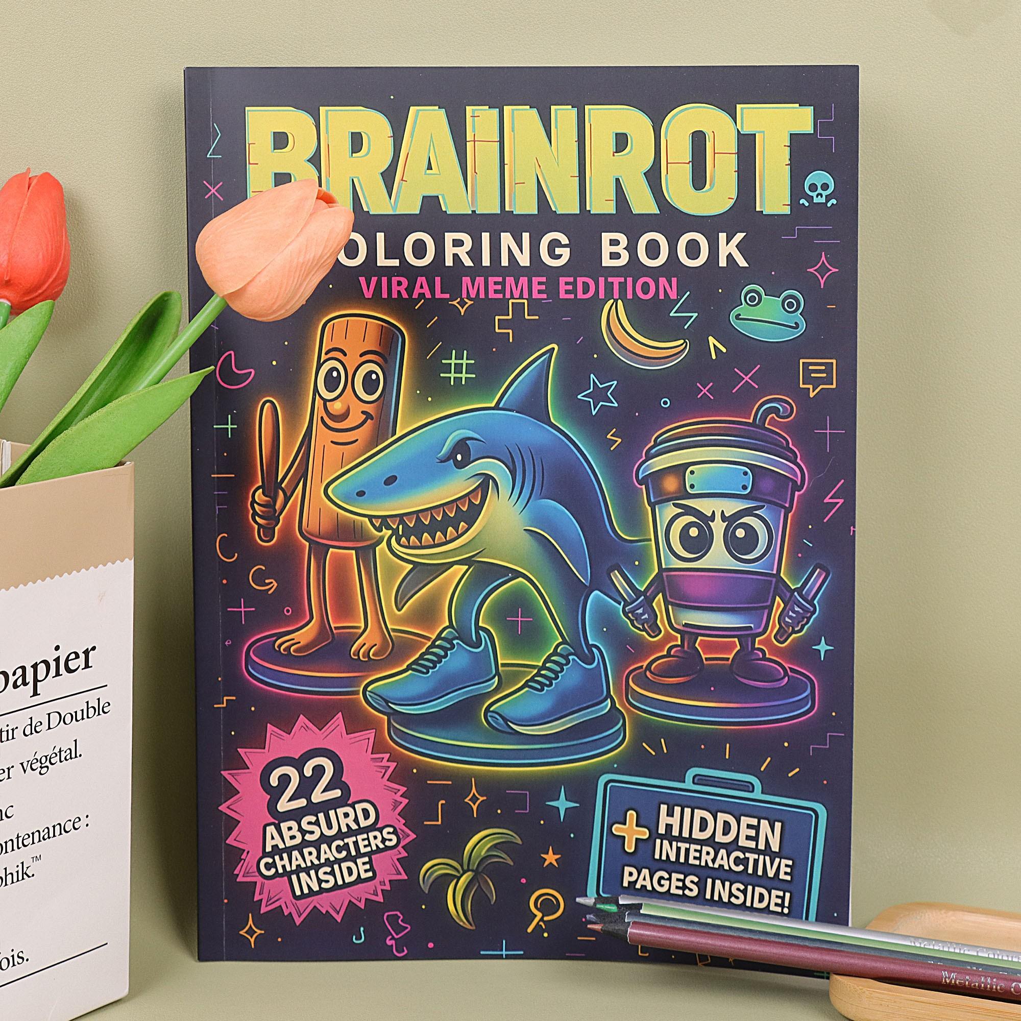 New Brainrot Meme Coloring Book, Unique Network Culture Patterns, 22 Pages Interactive Stress Relief Activity Book, Ideal Gift for Meme Lovers