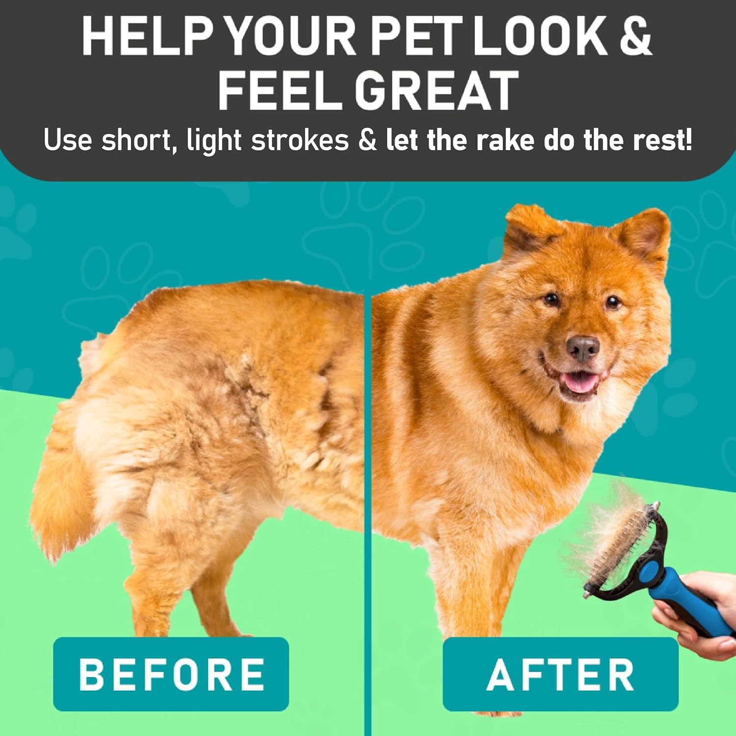 Professional Deshedding Brush for Dogs & Cats – Double-Sided Undercoat Rake with Stainless Steel Teeth – Reduces Shedding & Mats – Gentle Dematting Tool for Long-Haired Pets