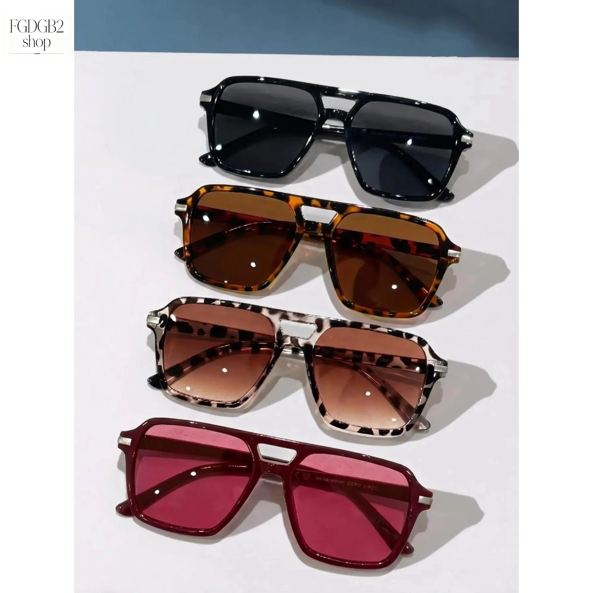 4-Pack Retro Square Aviator Sunglasses for Men & Women, Trendy Double Bridge Multicolor Shades with UV400 Protection, Lightweight Fashion Eyewear for Driving, Travel, Beach, Vacation & Daily Wear
