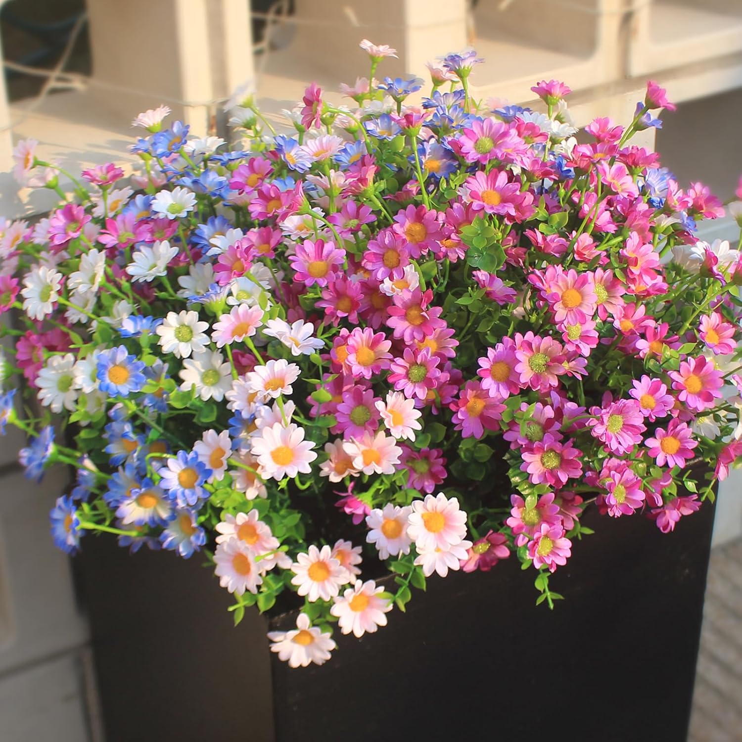 12 Bouquets Artificial Daisies Plastic Faux Flowers Outdoor UV Resistant Fake Daisy Home Decor Window Box Garden Pots Indoor Outdoor Decoration #GLOBAL PICKS