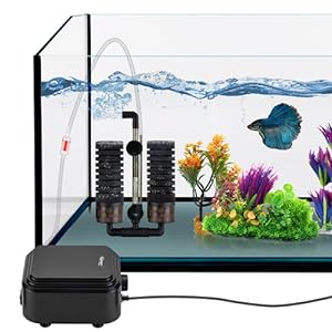 hygger Sponge Filter, Aquarium Filter Double Sponge Replaceable Media with 4 Biochemical Sponges and 1 Bag of Filtered Ceramic Balls Ultra Quiet Filter Fish Tank (S/M)