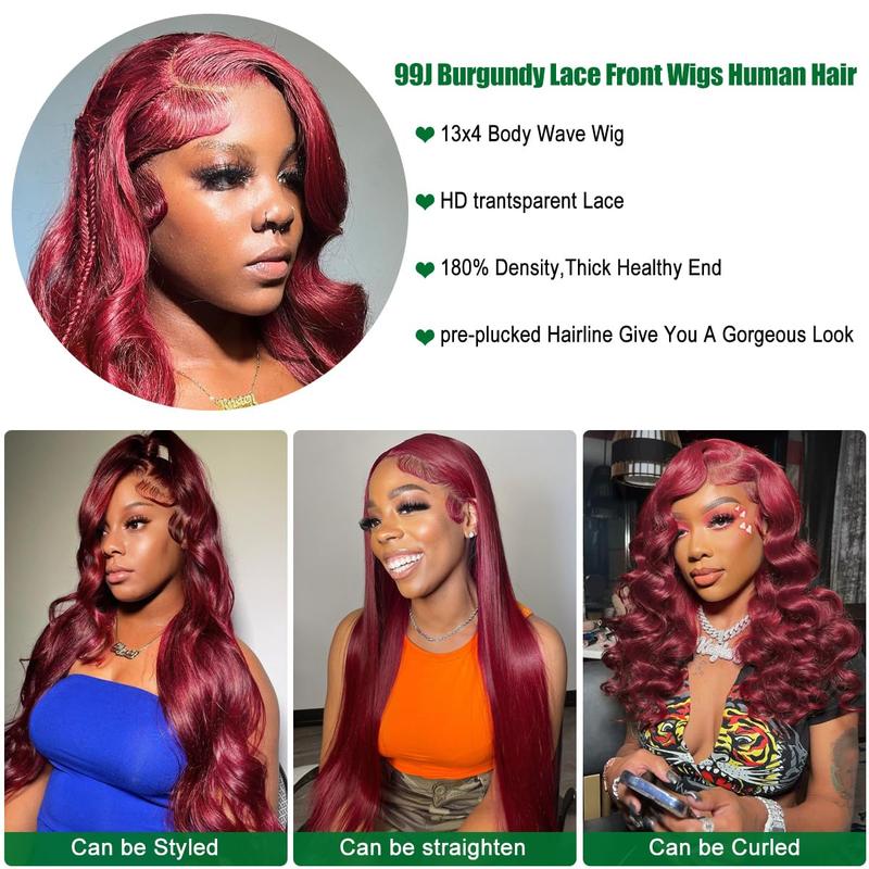 Bling Hair 99J Burgundy Body Wave Lace Front Wigs Human Hair 13x4 Transparent Lace Frontal Wigs Glueless Red Color Wigs Human Hair Pre Plucked 28 Inch