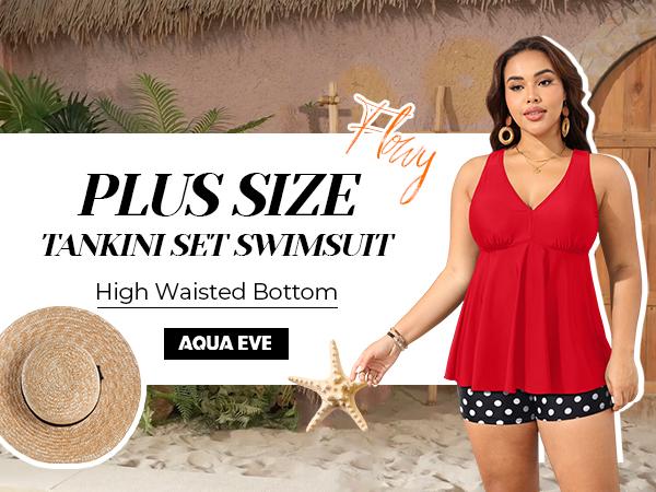 Aqua Eve Plus Size Swimsuits with Shorts Two Piece Tankini for Women Flowy Bathing Suits Athletic Swimwear
