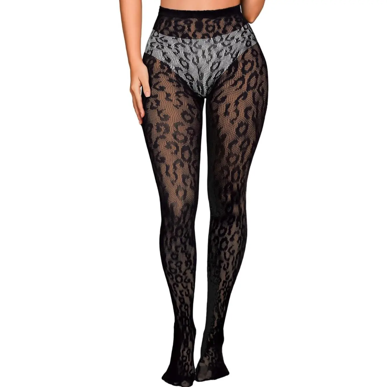 Women's Sexy Leopard Print Lace Tights, Cheetah Patterned Pantyhose Leggings, Sheer Fishnet Stockings for Club Rave OutfitsGift