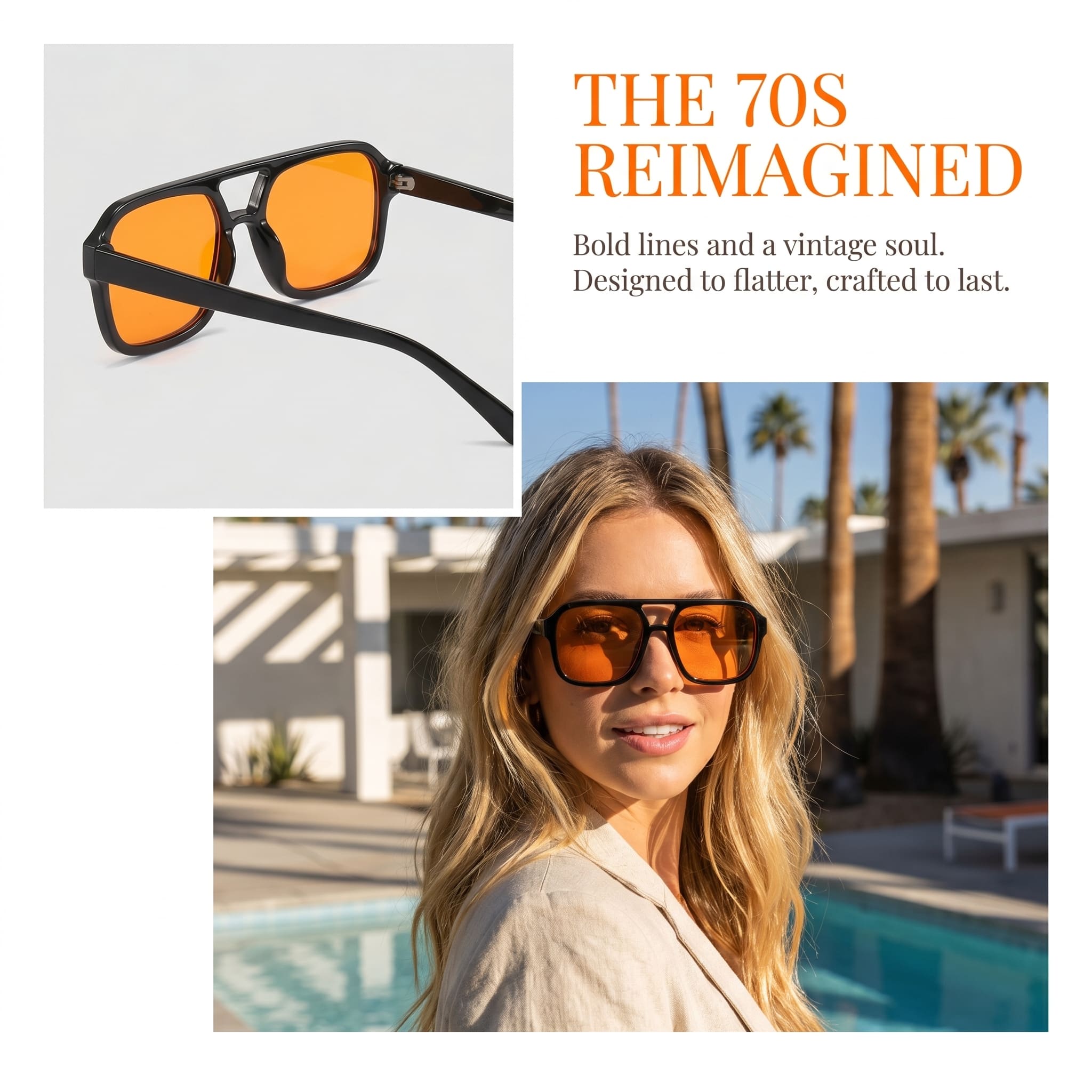 Unisex Retro Double Bridge 70s Men's Sunglasses - Vintage Square Aviator Shades with Tinted Lenses, Premium Oversized Fashion Eyewear for Men & Women, Stylish Accessories, Black Tinted Men's Sunglasses