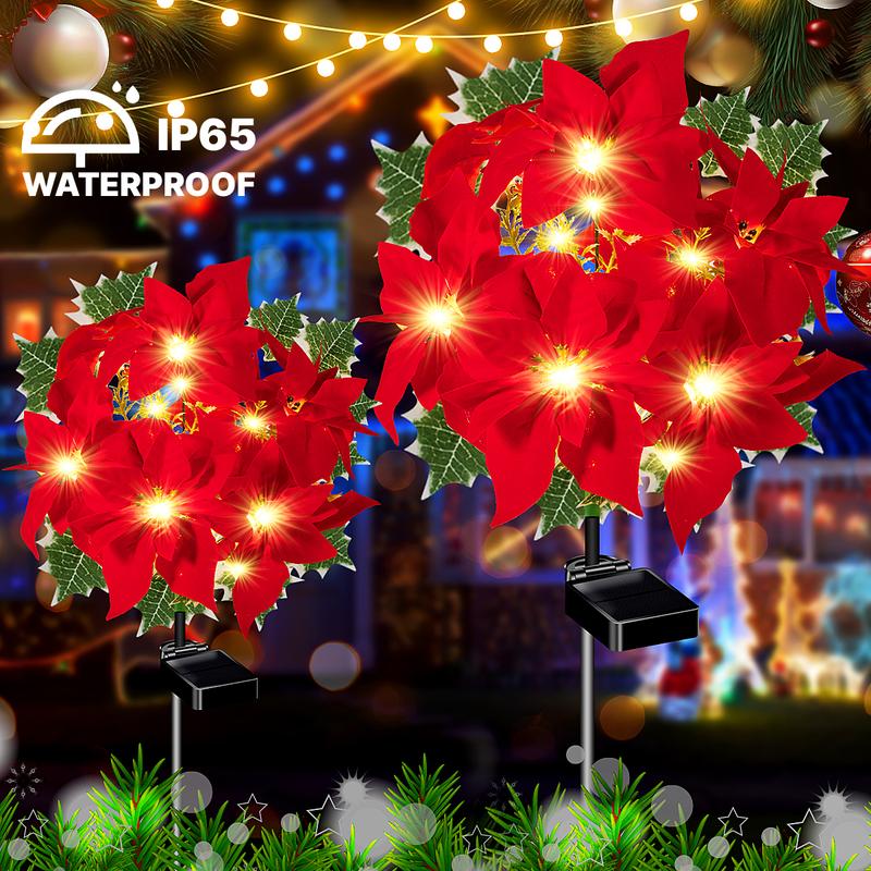 4-Pack Solar Red Flower Outdoor Waterproof Lights, 7-stem Flower Light Decorations, suitable for garden and courtyard decoration. They can also be used as floral blossom-themed party decorations, Independence Day decorations, and gift decorations for moms