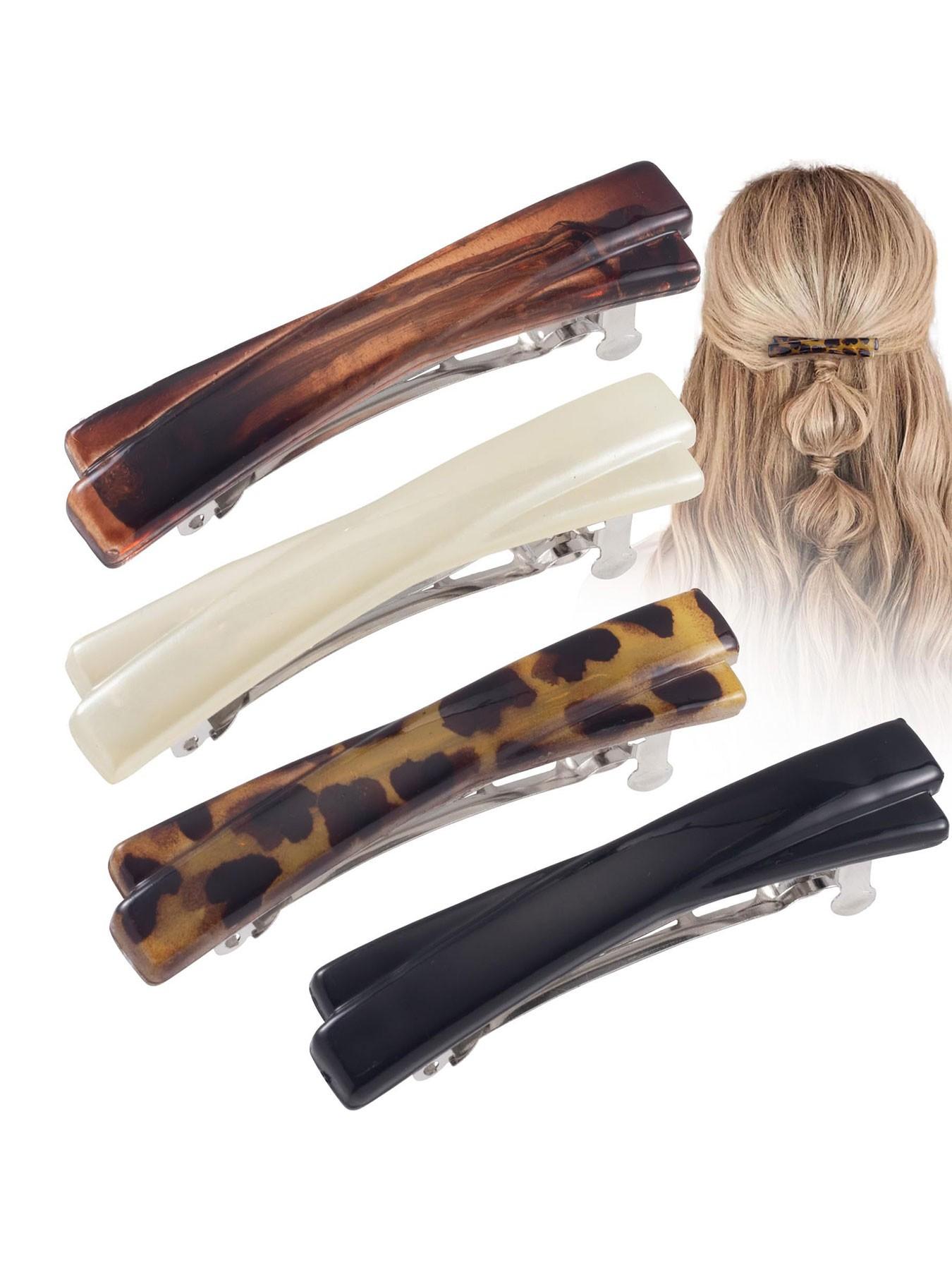 4pcs New Tortoiseshell Leopard Print Hair Clips, French Fashion Vintage Style Bangs Clip, Half-Up Hairstyle Accessories for Women