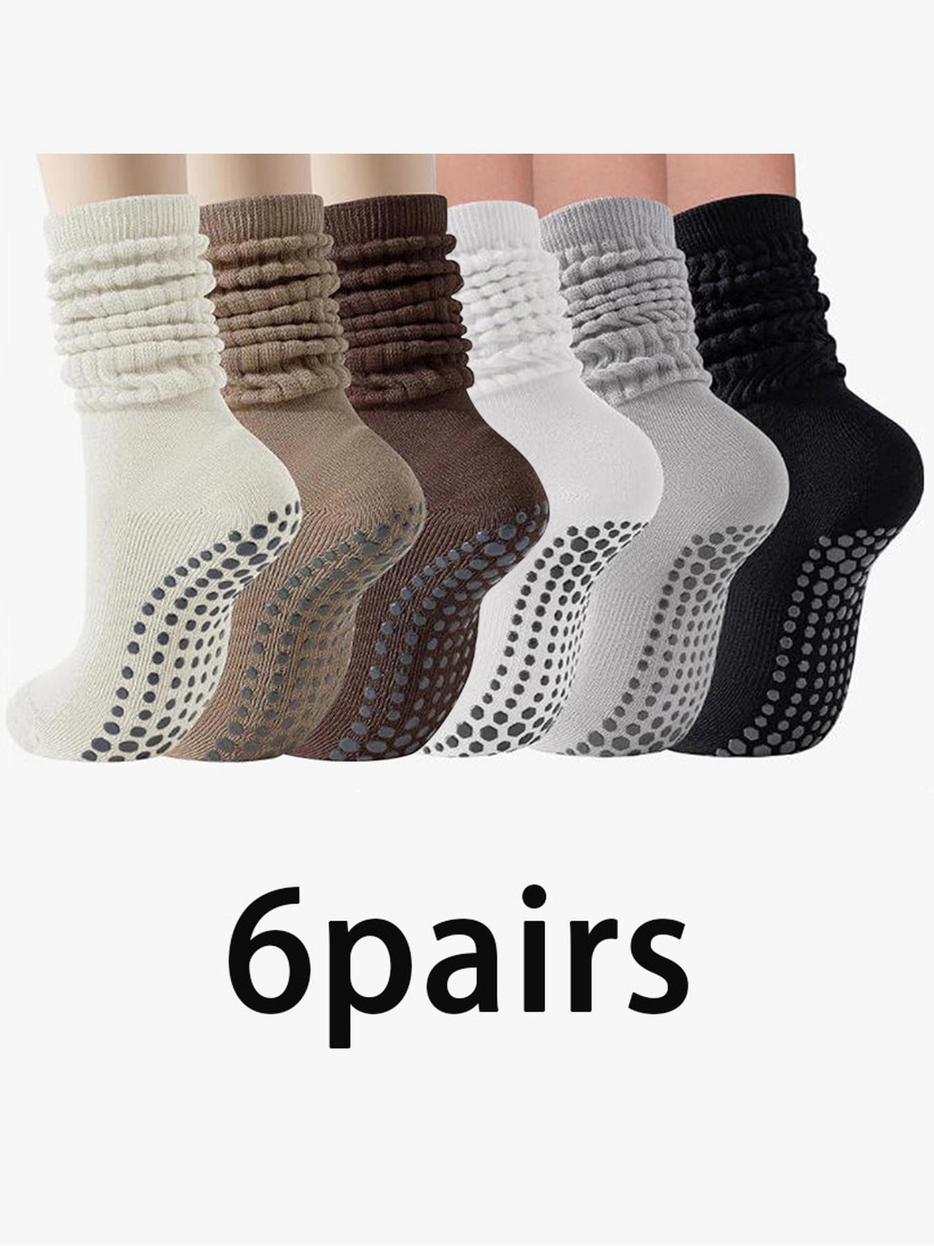 6pairs Women's casual yoga tube socks with silicone anti slip Pilates socks at the bottom, high-end sense, solid color, extended stacking socks, Slouch Socks, Sports Fit Socks, Athletic Socks, Sock Packs