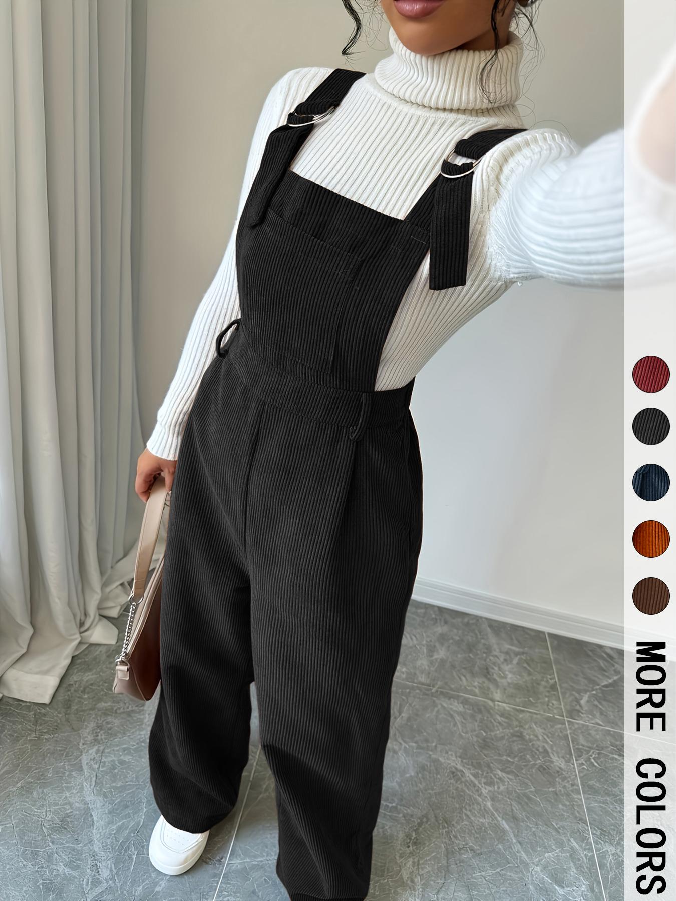 Women's Casual Woven Jumpsuit Overalls with Adjustable Straps, Button Front Design, Fitted Style for Fall & Winter Seasons