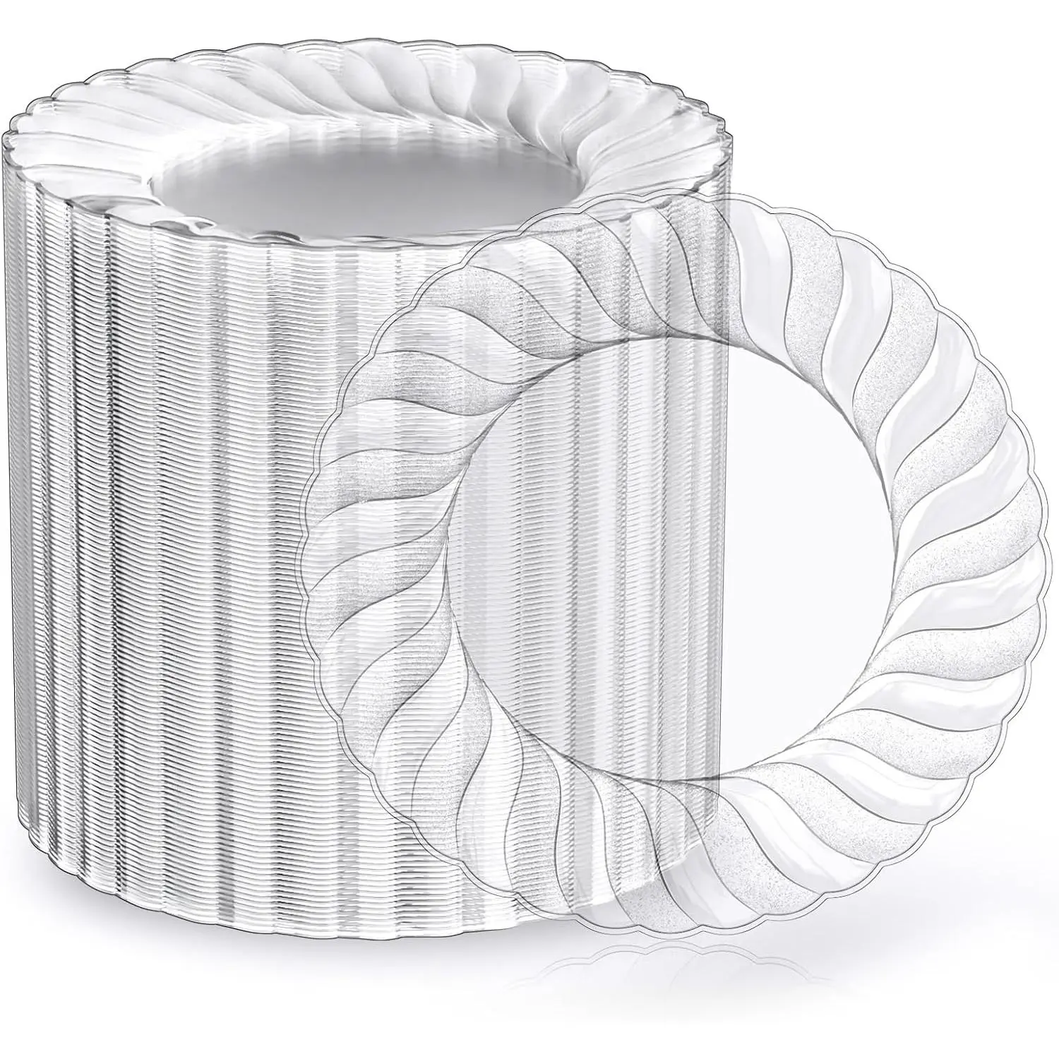 100 Count 6 Inch Clear Plastic Plates, Disposable Heavy Duty Salad Dessert Plates- Premium Hard Plastic Plate Fancy Disposable Clear Plate for Weddings, Parties and Events