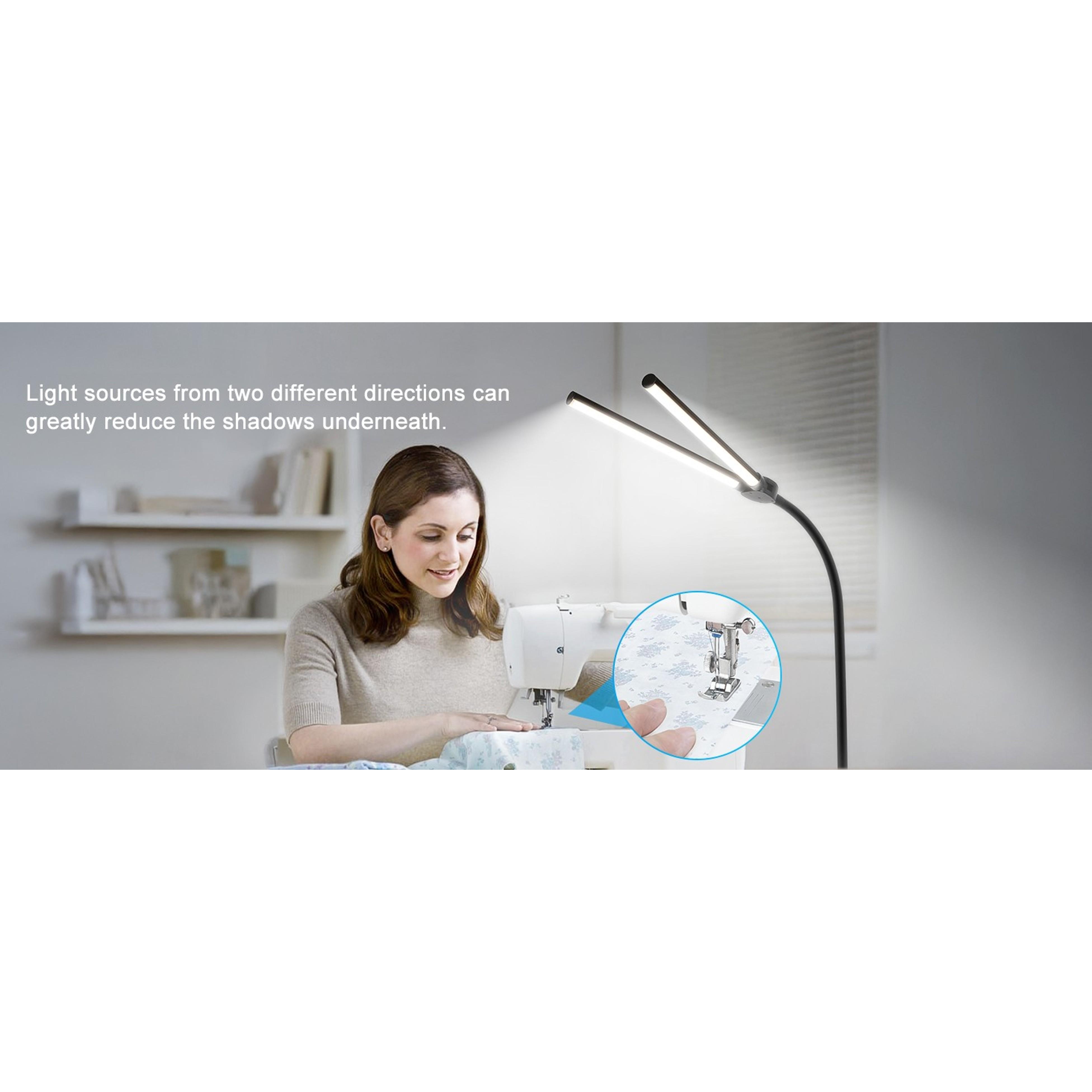 LED Floor Lamp, 18W/2000LM Bright Reading Floor Lamp for Office with Double Head, Adjustable Gooseneck Dimmable Modern Standing Light for Lash Extension Craft, Eye Caring Floor Lamps for Living Room
