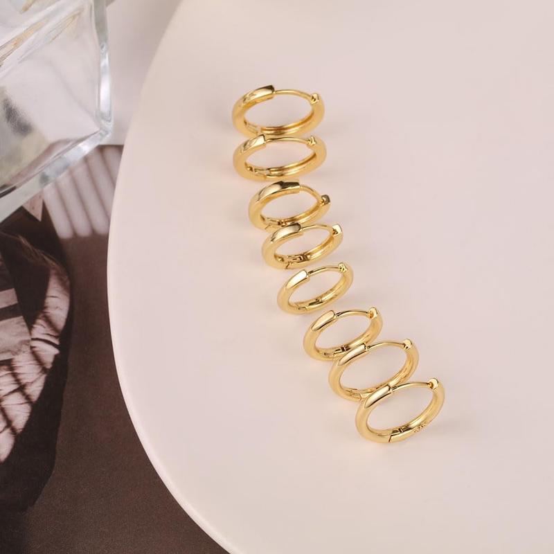 MIDEEO 8 Pcs Huggie Hoop Earrings 6mm/8mm/10mm/12mm 14K Gold Plated Hypoallergenic for Women Lightweight Perfect Gift