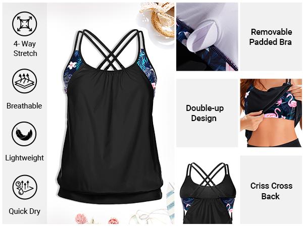 Holipick Tankini Top for Women Blouson Tummy Control Swim Top Loose Fit Bathing Suit Top Only No Bottom Holipick Tankini Top for Women Blouson Tummy Control Swim Top Loose Fit Bathing Suit Top Only No Bottom