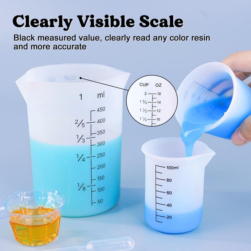 Silicone Measuring Cups, 450ml/600ml Accurate 2 Scales & 100ml Durable Measuring Cups, Epoxy Mixing Cup,Silicone Stirring Sticks, Easy Clean Resin Supplies for Resin Molds, Resin Mixing,Thicker&Non-Stick Resin Mixing Cups,Glitter Tumbler - LET'S RESIN