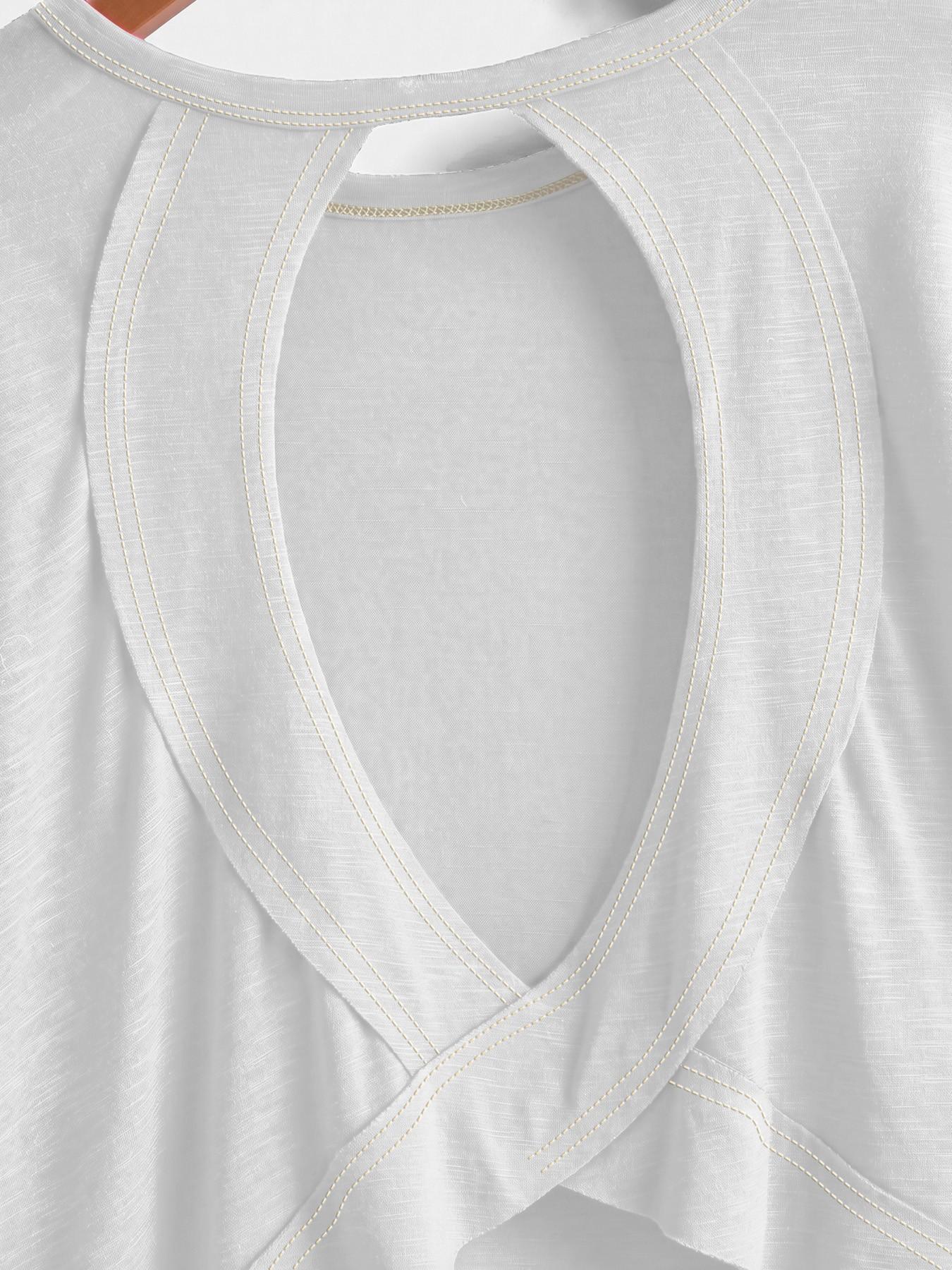 Women's Cut Out Back Batwing Sleeve Tee, Stylish Fashion Top, Unique Design, Minimalist, Perfect for Casual Wear, Comfortable & Trendy