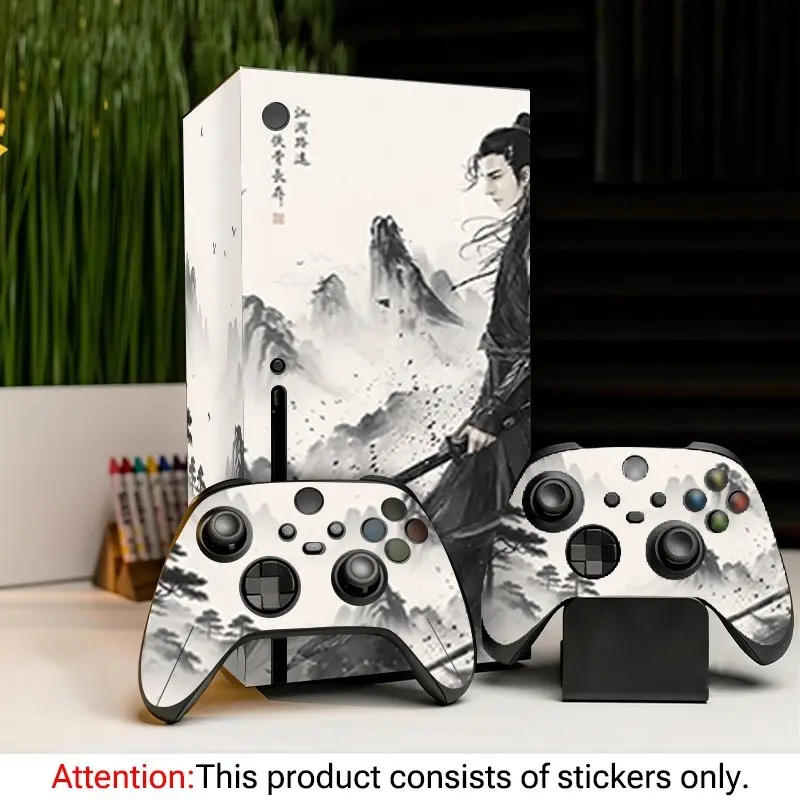 Xbox Series X Sticker Set, Original Ink Painting Wuxia Landscape Design, Waterproof Vinyl, Host & Controller Stickers, Easy Removal