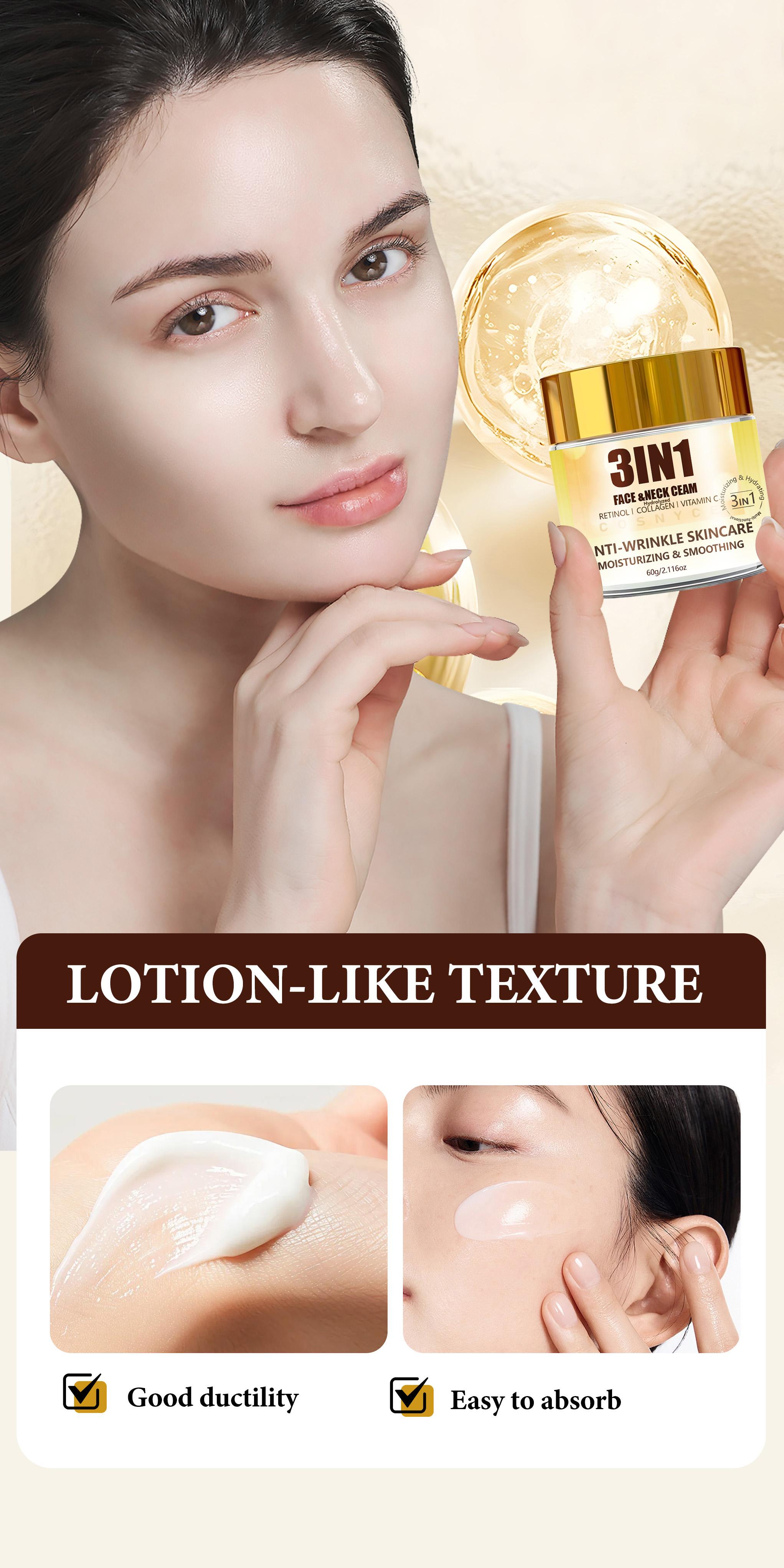 60g3in1 Whitening Cream with Collagen & Vitamin C, Smooth Moisturizing, Alcohol-Free, No Scent, Non-Greasy, Easy Absorption, All Skin Types