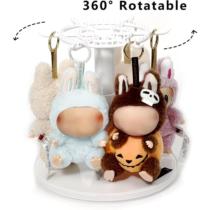 1PC 360° Rotating Clear Acrylic Display Case for Labubu Pop Mart, Hanging Storage Box with Hooks, Dustproof & Moistureproof Showcase for Dolls & Pendants