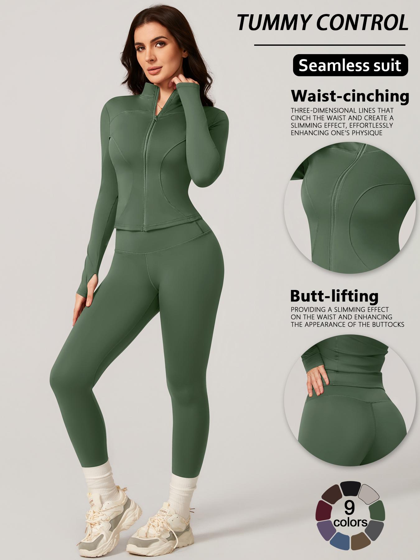 Women's Two-Piece Slim-Fitting Workout Set, Long Sleeve Top and Below-Ankle Sports Pants with Natural Waistline, All-Season Wearable Comfort Tracksuit Set, Stretchy Suit Set