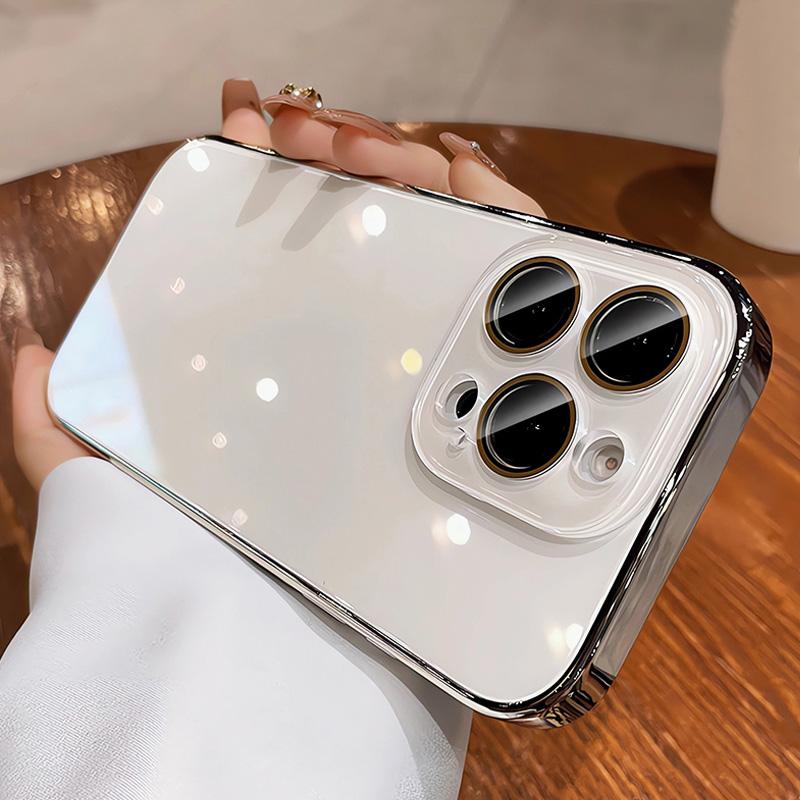 Ice-Cool Glass Phone Case for iPhone 17/16/15/14/13/12/11 Pro Max, Full-Body Protective Shockproof Silicone Cover with Lens Protection, Simple Pure-Color Design for Men and Women