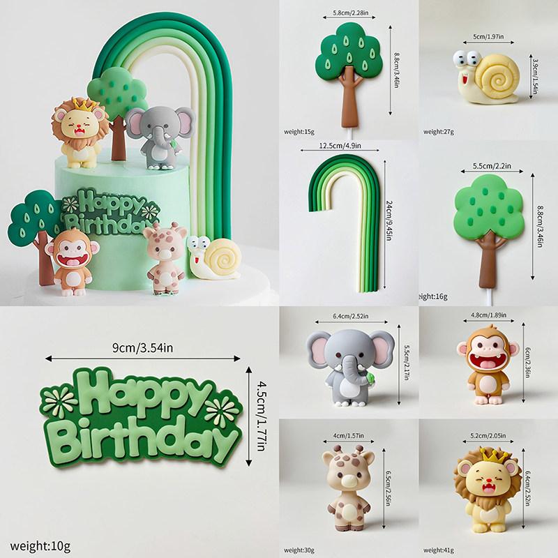 Birthday Cake Decorations, Forest Cute Series, Rainbow Animal Smiley Lion Elephant Monkey Snail Road Sign Insert, Home Ornament