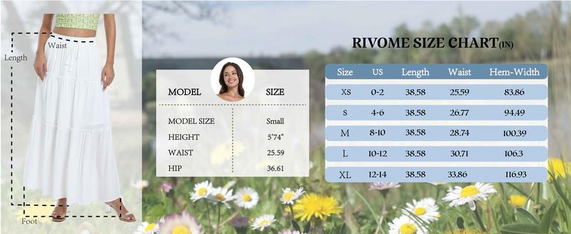 Long Skirts for Women Boho Maxi Skirt Summer Swing Tiered A-Line Elastic High Waist White  Skirt Fashion