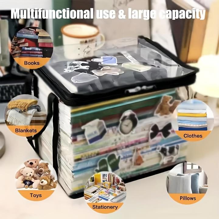 Transparent PVC Storage Bag – Large Capacity Handbag Organizer, Suitable for Clothes, Books, Dormitory Storage, Toys, Etc – Durable Black Decorative Multi-Functional Organizer with Handle