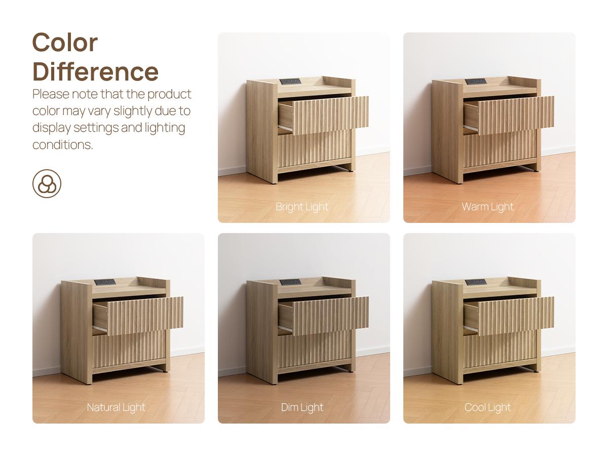 SICOTAS Night Stand Set of 2 Fluted Nightstands with Charger Station, Large Modern Nightstand Bedside Table End Table with 2 Drawers, 25" Wide Farmhouse Night Stands for Bedroom, Sofa Side