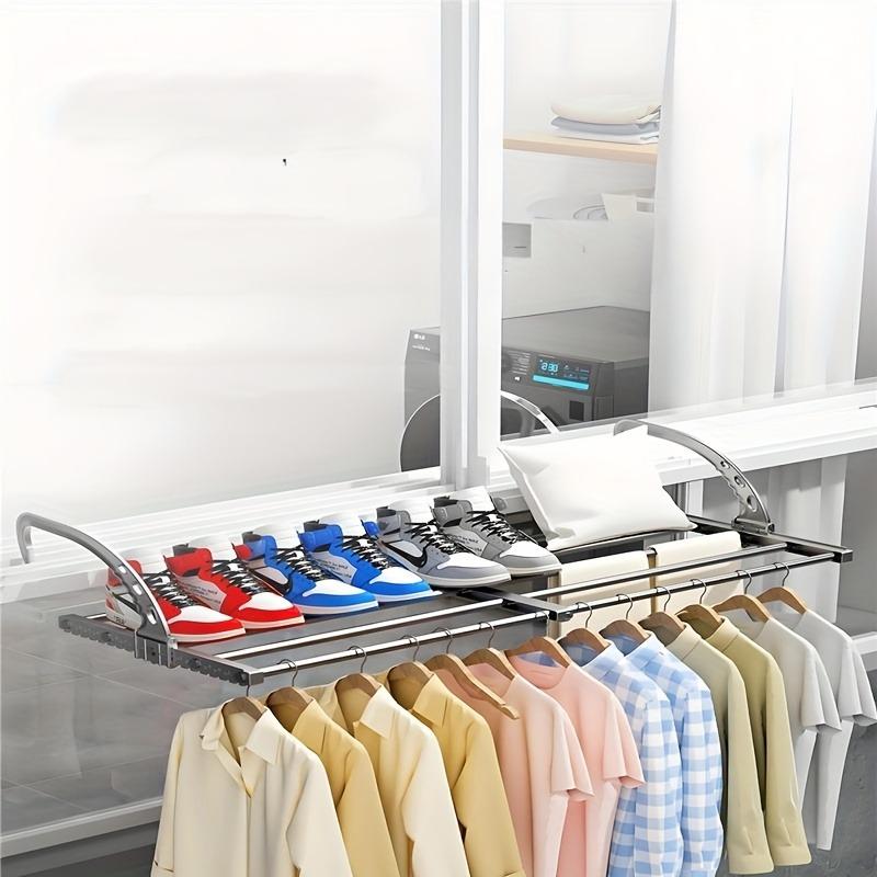 1pcs Adjustable Outdoor Clothes Drying Rack, Space Saving Balcony Garden Hook, Drying Rack, Hanging Hanging Rack, Large Size Drying Rack Retractable, Foldable Drying Rack for Railing, Door & Windows, Balcony, Indoor, Outdoor Adjustable, Plastic Material