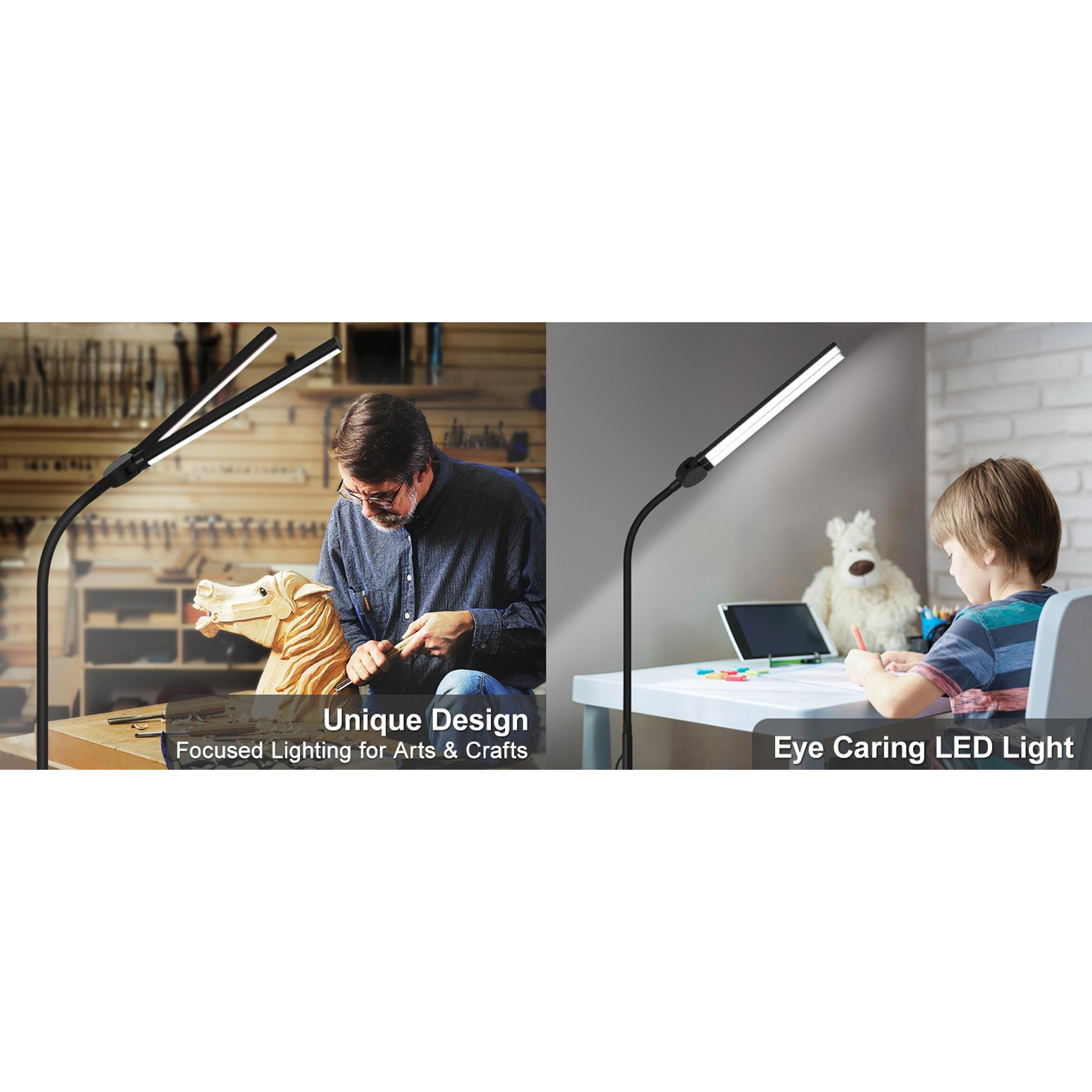 LED Floor Lamp, 18W/2000LM Bright Reading Floor Lamp for Office with Double Head, Adjustable Gooseneck Dimmable Modern Standing Light for Lash Extension Craft, Eye Caring Floor Lamps for Living Room