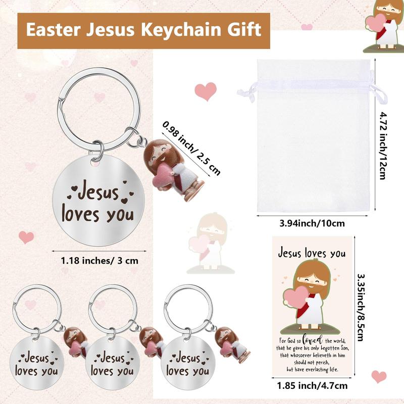 10/30 Sets Easter Jesus Keychain with Love Heart Christian Easter Positive Gift for Women Church Group Employee Appreciation Gift Bulk Religious Party Favor Easter Egg Stuffers Sunday School Gift Emotional Support