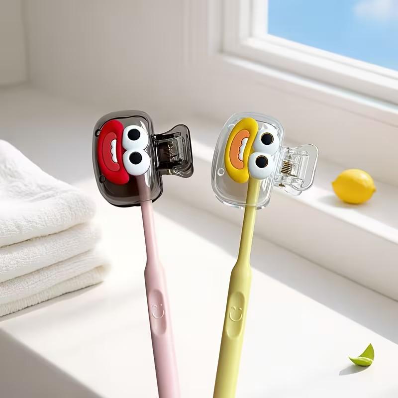 4pcs Cute Smiley Face Toothbrush Protective Covers, Random Color Dopamine Matching, Home Travel Essential, Durable Washable Material, Toothbrush Protector