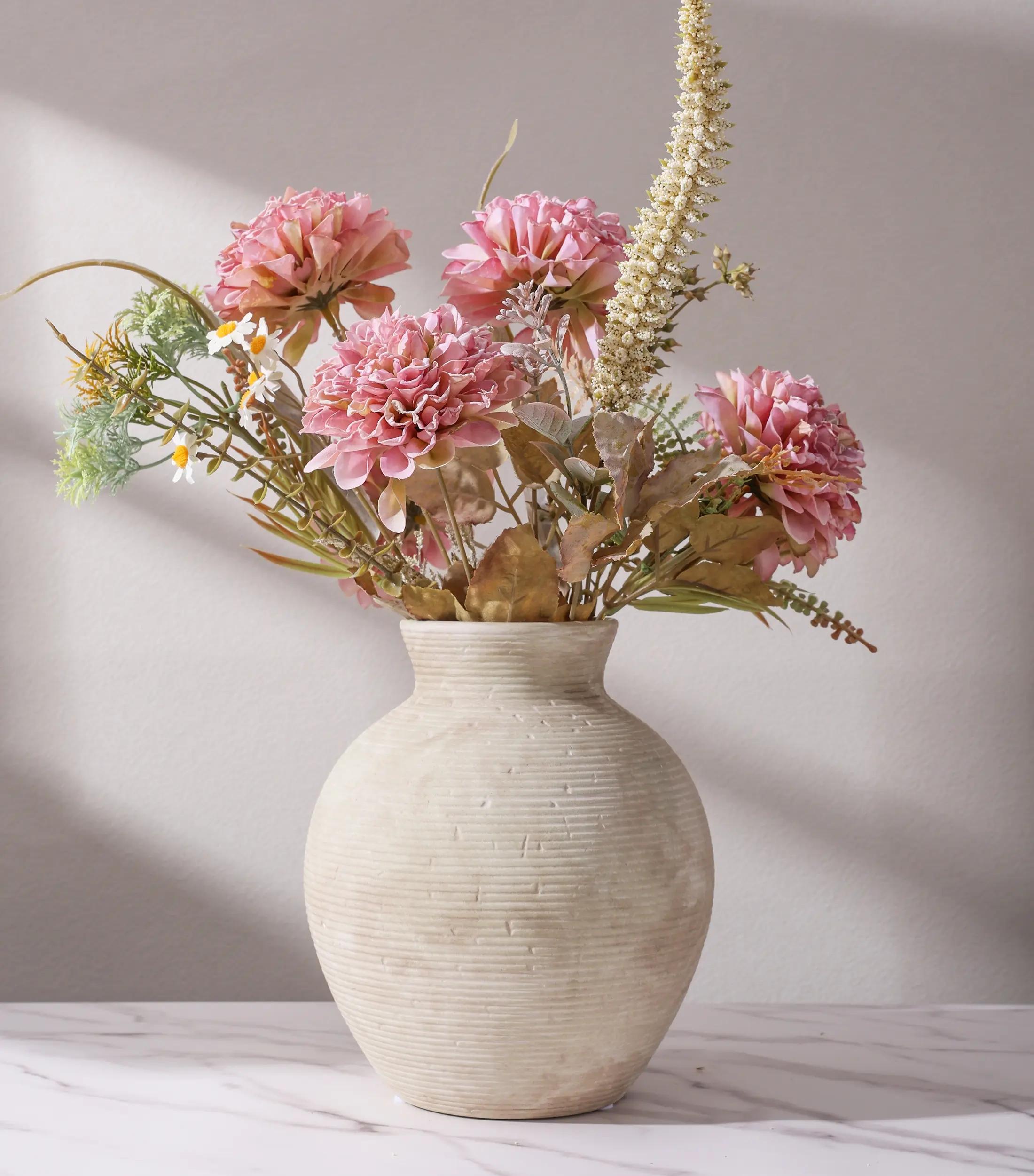 Ceramic Flower Vase Home Decor, 7.4 in Farmhouse Table Vases Rustic Vintage Living Room Kitchen Bedroom Decoration Pottery Decorative Vases for Flowers House Shelf Office Desk Dining Entryway, Retro, Flower Vases for Centerpieces