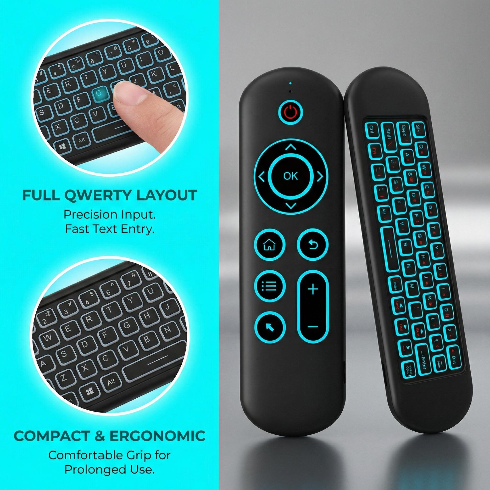 Mini Bluetooth Wireless Keyboard Remote,2.4G, 6-Axis Gyroscope, with Backlit, USB Charging for Smart TVs Stick 4k, Android TV Box, TV Stick Streaming Player, PC,Projector,Air Mouse Mini Wireless Keyboard Mini Bluetooth Wireless Keyboard Remote,2.4G, 6-Axis Gyroscope, with Backlit, USB Charging for Smart TVs Stick 4k, Android TV Box, TV Stick Streaming Player, PC,Projector,Air Mouse Mini Wireless Keyboard