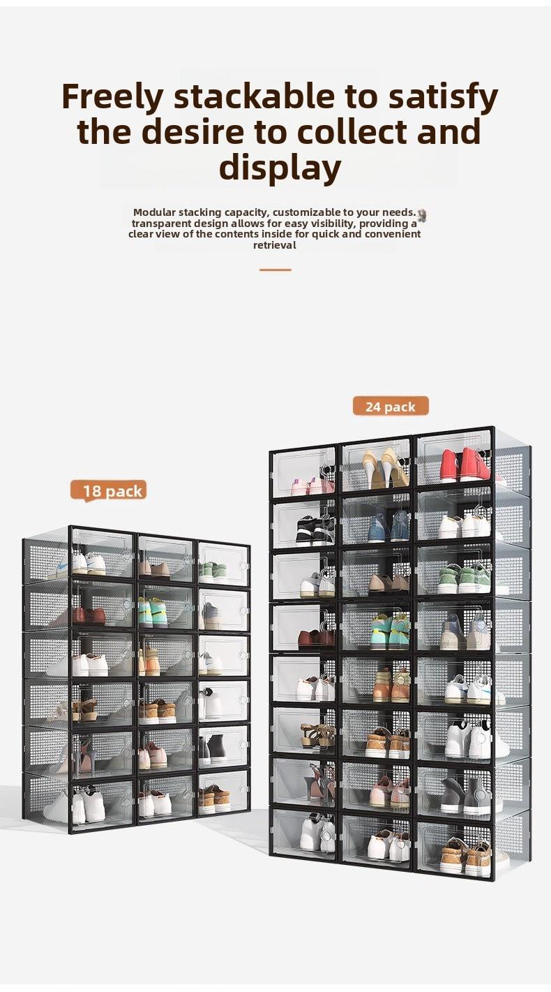 Shoe storage boxes, Shoe organizer, 6-piece sets, made of thick transparent material with lids, foldable and stackable containers allow for flexible arrangement, ideal for organizing sneakers and saving space in entryway