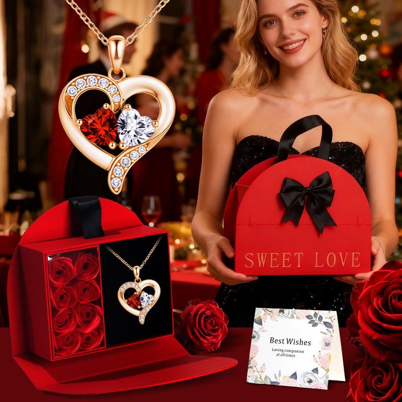 Rose Party Gift Box with Love Heart Necklace, 1 Set Romantic Rose Gift Box with “I Love You” Jewelry Necklace, Gift for Mom, Wife or Girlfriend, Birthday Gift