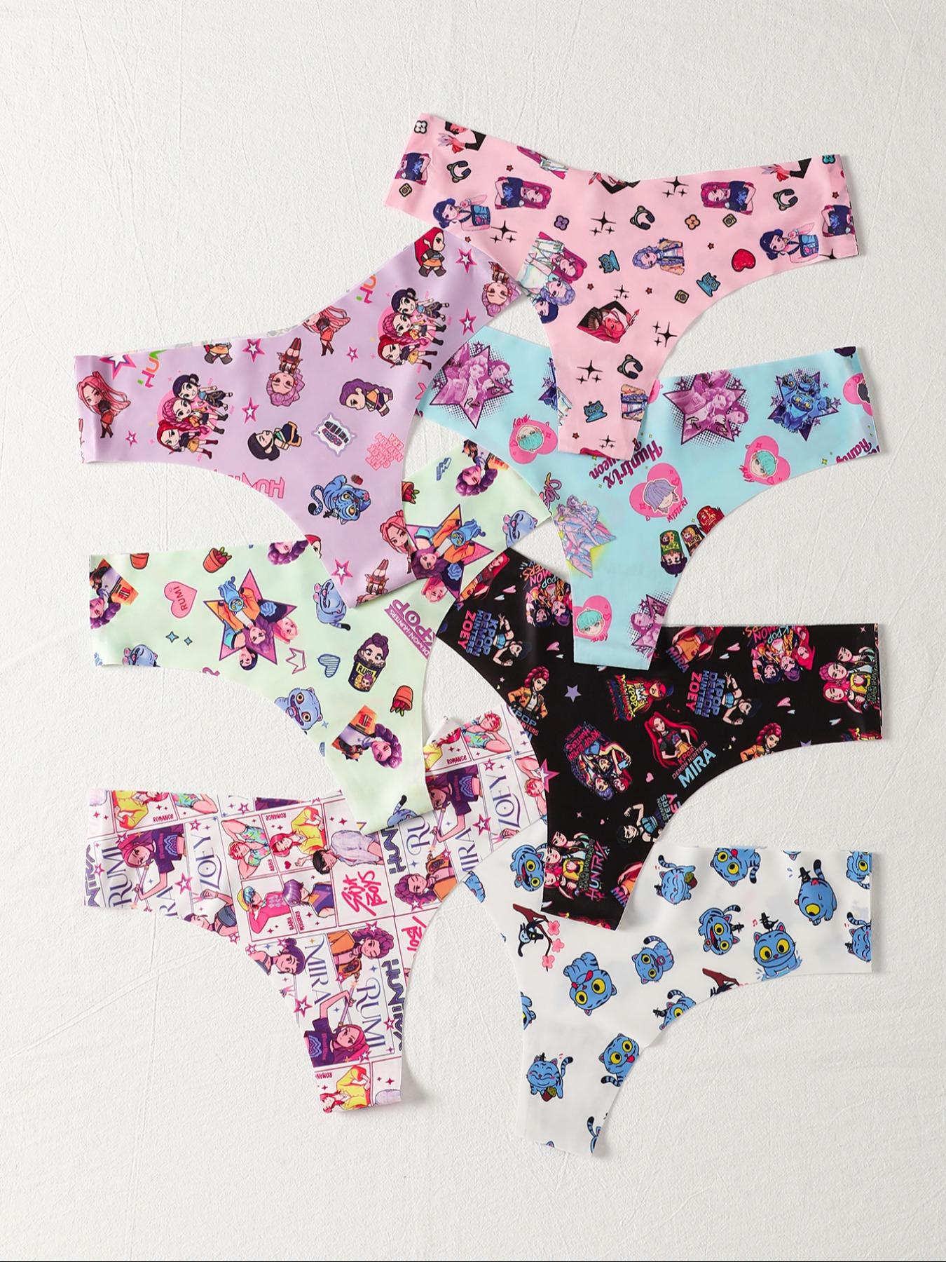 K-Pop Demon Hunter, Women's Breathable V-Back Ice Silk Panties, Fitted Casual Underwear for All Seasons, Extra Thin Comfortable Ladies Lingerie Set, Soft Breathable Knicker