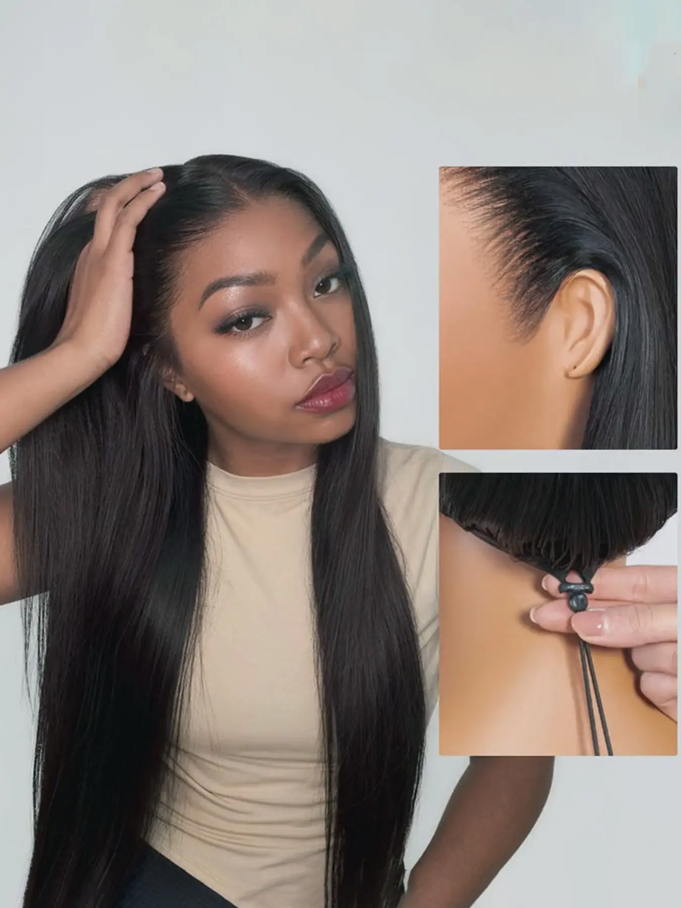 Straight 13x4 Lace Front Glueless Wig, Human Hair Wig Pre-Trimmed Pre-Tapered Pre-Bleached Natural Hairline, Easy to Wear, Human Hair, Invisible Drawstring