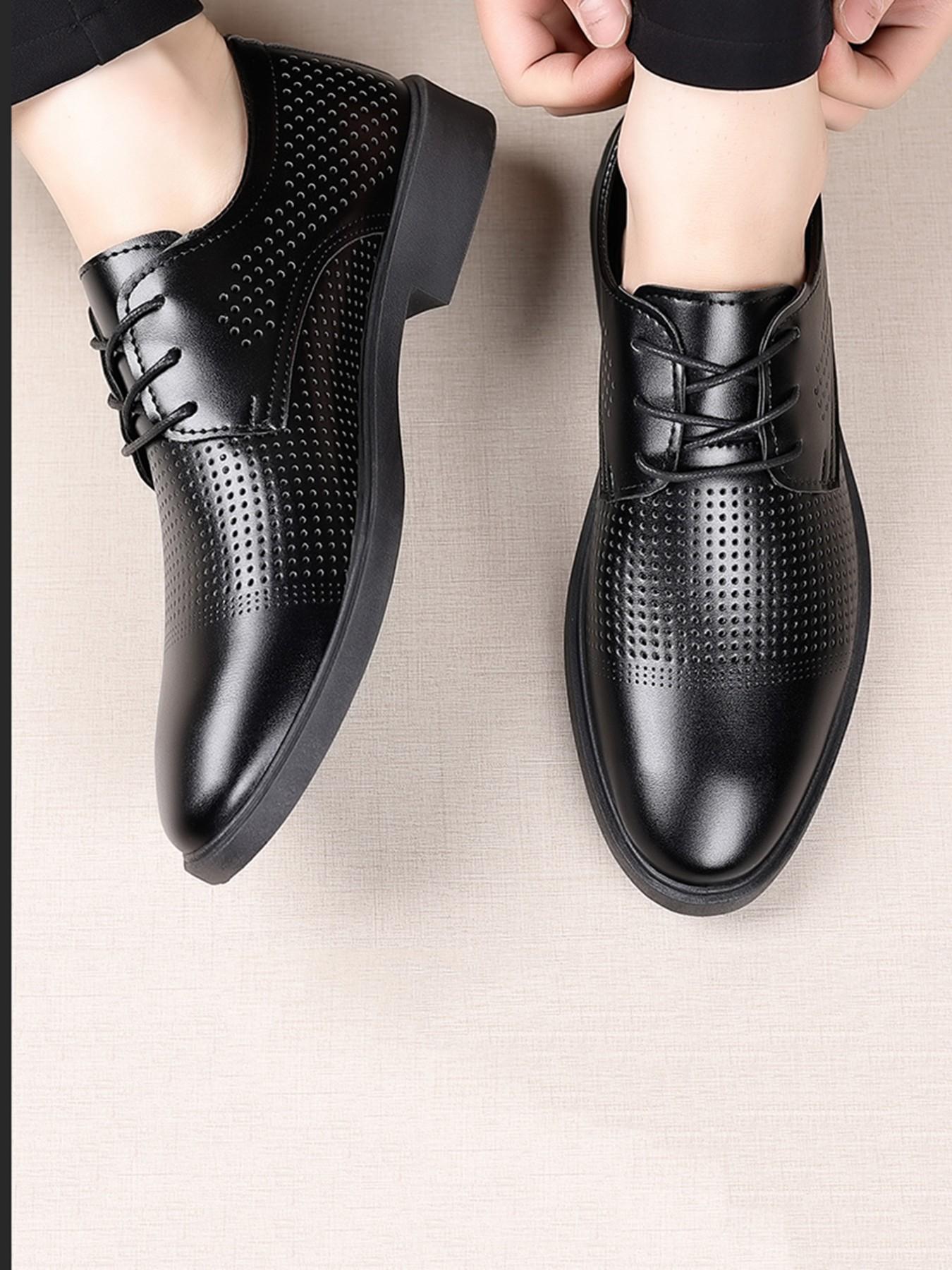 Men's Business Leather Shoes, Breathable Perforated Design, Soft Sole Anti-Slip, Sizes 39-44, Summer Formal Wedding Shoes