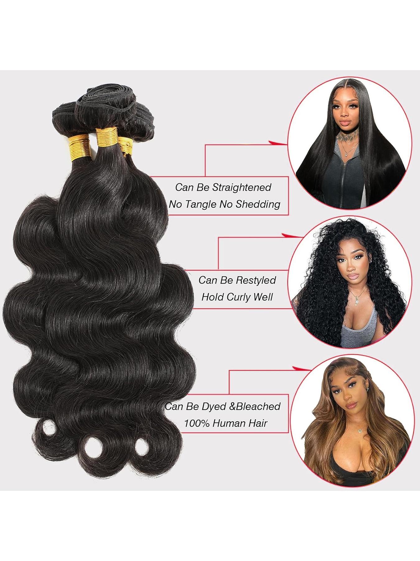 12A Human Hair Bundles Body Wave Bundles Human Hair 100% Unprocessed Brazilian Virgin Hair Body Wave 3 Bundles Deals Real Human Hair Extensions For  Women Natural Black