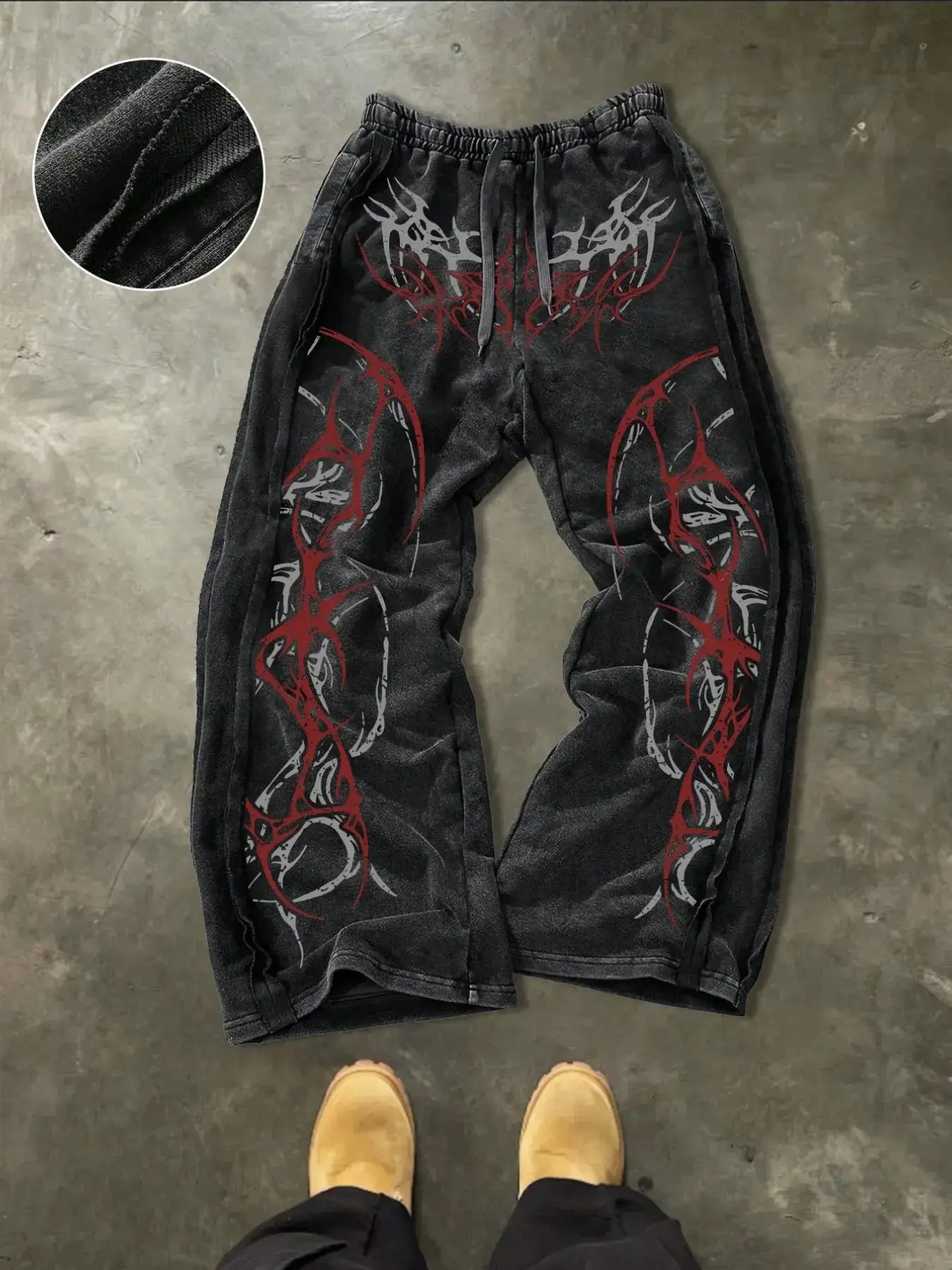Gothic Thorn Totem Wide Leg Sweatpants for Men, Y2K American Street Style, Loose-Fit Casual Long Pants, Geometric, All Seasons Wear
